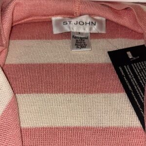 St. John Pink and Cream Striped Knit cardigan